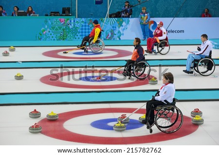 SOCHI, RUSSIA - MAR 8, 2014: Paralympic winter games in curling center 