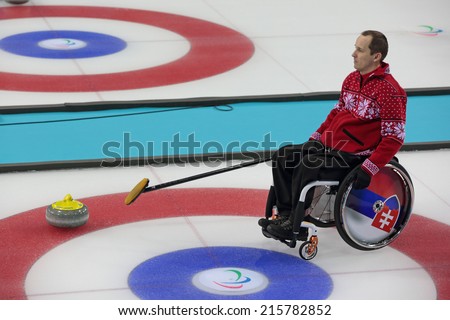 SOCHI, RUSSIA - MAR 8, 2014: Paralympic winter games in curling center \