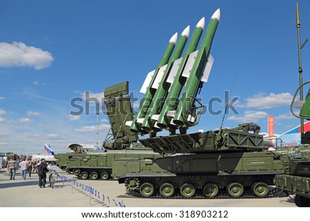 KUBINKA, MOSCOW OBLAST, RUSSIA - JUN 18, 2015: International military-technical forum ARMY-2015. The Buk (SA-11 Gadfly)- russian self-propelled, medium-range surface-to-air missile system