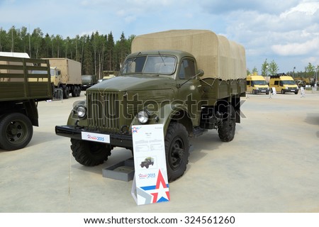 KUBINKA, MOSCOW OBLAST, RUSSIA - JUN 15, 2015: International military-technical forum ARMY-2015 in military-Patriotic park. Retro car GAZ-63 truck for military purposes 1963 edition