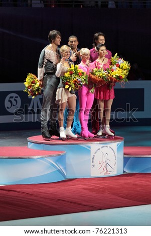 MOSCOW, RUSSIA - APR 28: World championship on figure skating 2011. Ceremony of rewarding of winners of competitions in pair figure skating. Palace of sports \