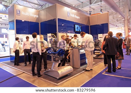 MOSCOW, RUSSIA - AUG 17: The stand of the company Rolls-Royce at the International Aviation and Space salon MAKS on Aug, 17, 2011 at Zhukovsky, Russia