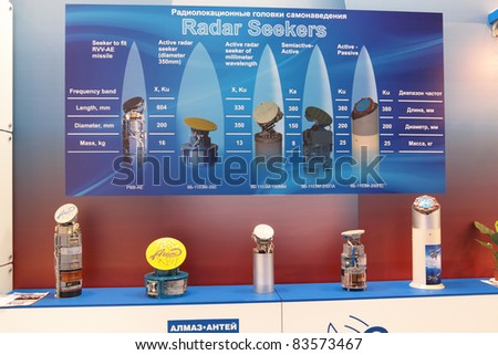 MOSCOW, RUSSIA - AUG 19: Radar seekers on display at the International Aviation and Space salon MAKS on Aug, 19, 2011 in Zhukovsky, Russia