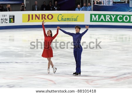 MOSCOW - APRIL 30: Vanessa Crone and Paul Poirier compete in the pair ice dance at the 2011 World championship figure skating event at the Palace of sports \