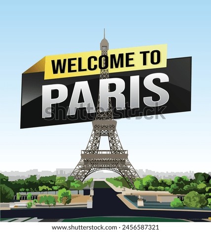 icon logo sign symbol iconic Eiffel tower built welcome to Paris France 2024 view holiday psg post card image tour Yves Saint game blue sky cloud day love city grass green park place scene vector art