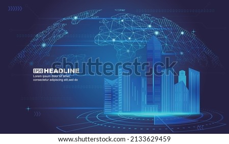 Circuit turntable on architecture future city concept Internet technology vector background