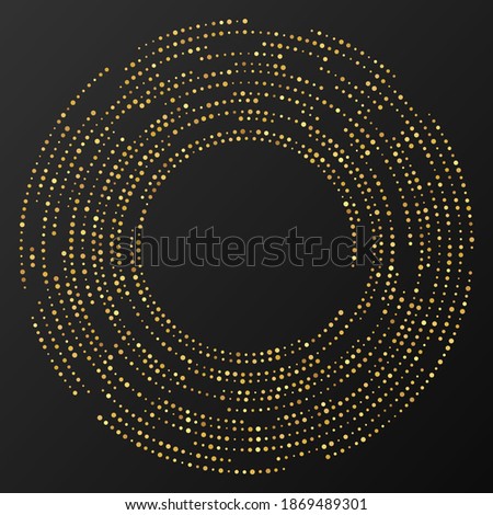 Abstract gold glowing halftone dotted background. Gold glitter pattern in circle form. Circle halftone dots. Vector illustration