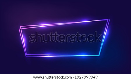 Neon double frame with shining effects on dark background. Empty glowing techno backdrop. Vector illustration.