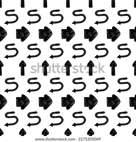 Seamless pattern with black hand drawn arrows on white background. Vector illustration