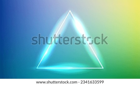 Neon triangle frame with shining effects on green background. Empty glowing techno backdrop. Vector illustration