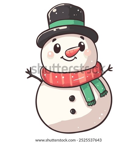 Image, Stock Photo A snowman with outstretched arms stands in the snow. Blurred walkers in the background. Winter