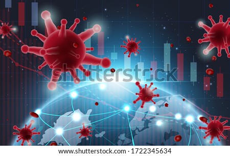 Stock market slump stock chart futuristic with Effects of disease Covid-19 Coronavirus concept vector,Pneumonia.Business technology banner concept background.illustration.World Health organization.