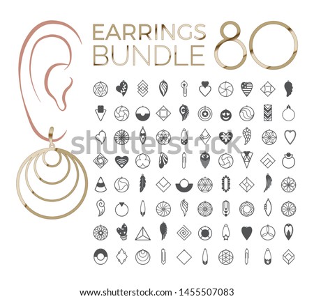 80 vector designs of earring. Cutout silhouette with tribal pattern. Template is suitable for creating unique & quirky jewellery: earrings, necklace or keychain.