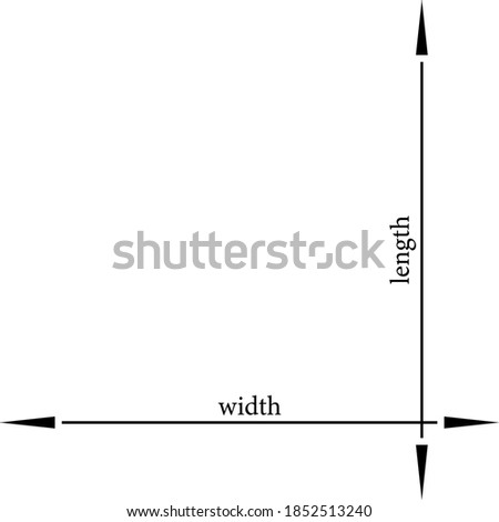 Two thin arrows of width and length to either side on a blank background. Along the edges of the frame on full screen. Isolated vector illustration on white background.