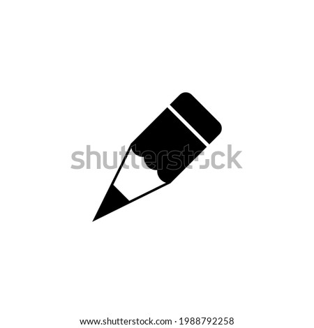 Wooden short pencil icon with rubber eraser. Theme for stationery and office supplies. Black silhouette. Vector illustration оn blank white background.   
