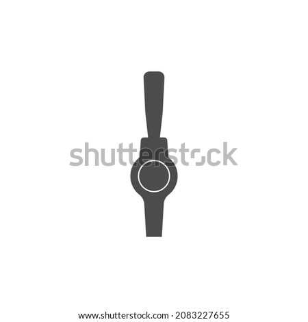 Silhouette of beer tap with handle. Element of beer pump. Front view. Vector icon and illustration on white background.