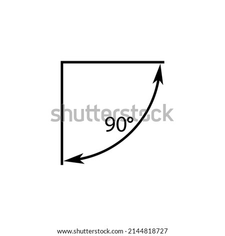 90 degrees angle vector icon. Right angle symbol with arrow. Isolated illustration on white background. 