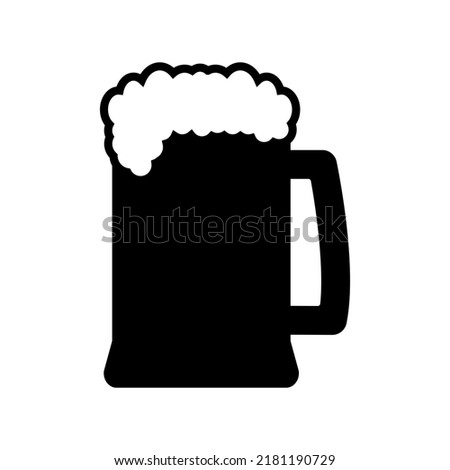 Overflowing mug with beer and foam. Vector illustration and silhouette. 