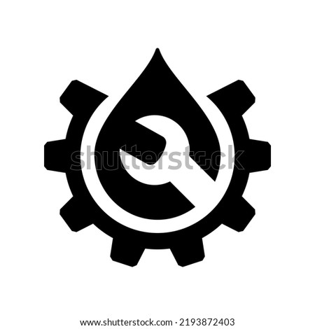 Gear wheel, cogwheel and a drop with wrench. Vector logo and icon. Isolated illustration on white background. 