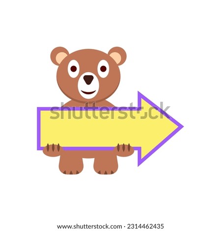 Cartoon plush toy bear holding a big pointer arrow.
