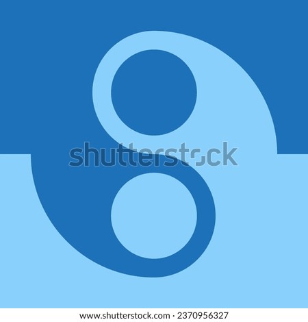 Blue background of different shades with large yin yang symbol. Editable vector.