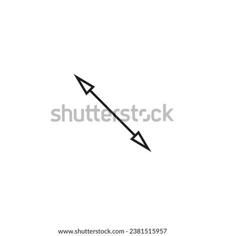 Dual double ended arrow. Geometric mathematical thin short straight diagonal two sided arrow.