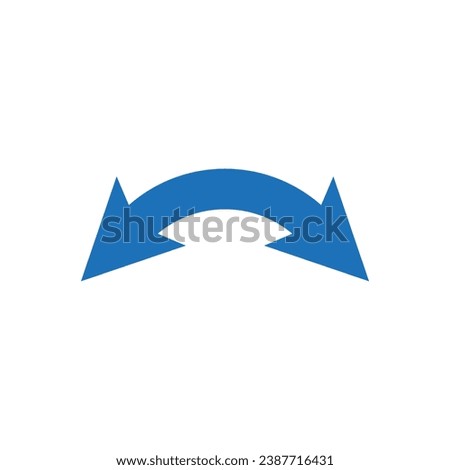 Dual semi circle blue arrow. Semicircular double ended arrow. Curved arc wide shape. Vector illustration.