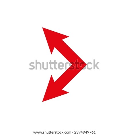 Double ended red arrow. Dual sided arrow. Corner wide shape. Vector illustration and symbol.