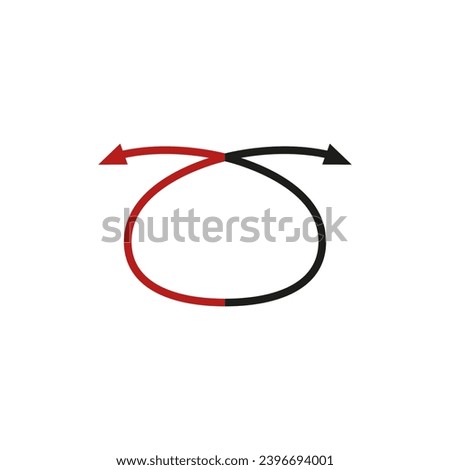 Curved thin double ended arrow. Dual arrow. Loop shape with frame. Vector symbol. 
