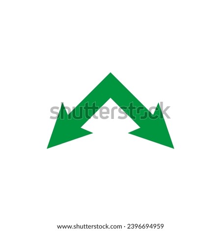 Double ended green arrow. Dual sided arrow. Corner wide shape. Vector illustration and symbol.