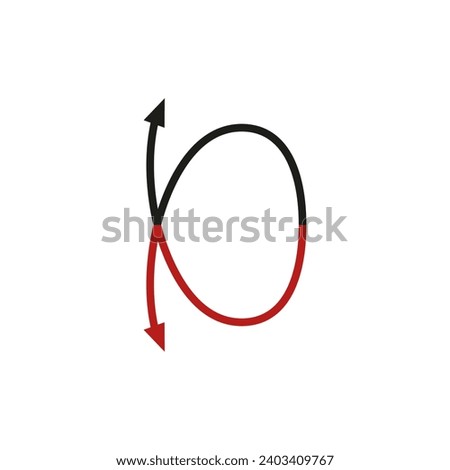 Curved thin double ended arrow. Dual arrow. Loop shape with frame. Vector symbol. 