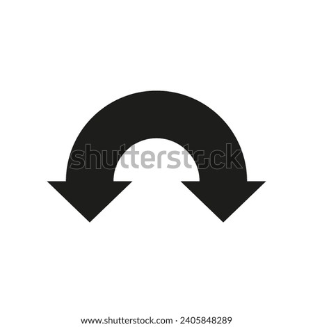 Dual semi circle wide bold arrow. Vector illustration. Semicircular curved thin long double ended arrow.	