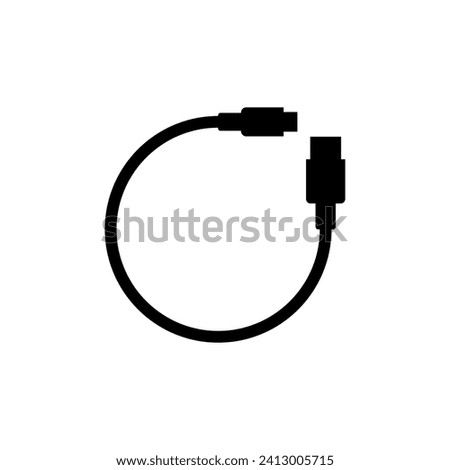 Long usb cable wire cord for charging a cell phone. Vector silhouette. 