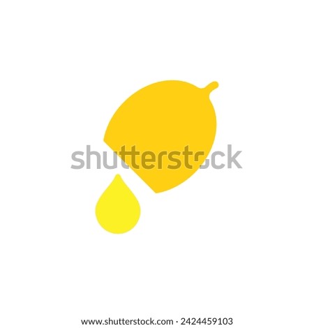 Half a lemon with a drop of juice. Yellow lemon juice droplet. Vector illustration on a white background. 
