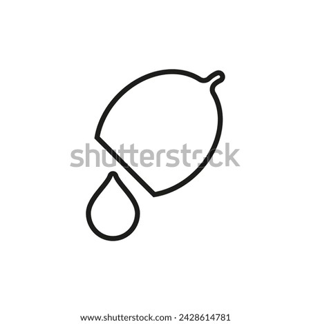 Half a lemon with a drop of juice. Lemon juice droplet. Vector icon on a white background. 