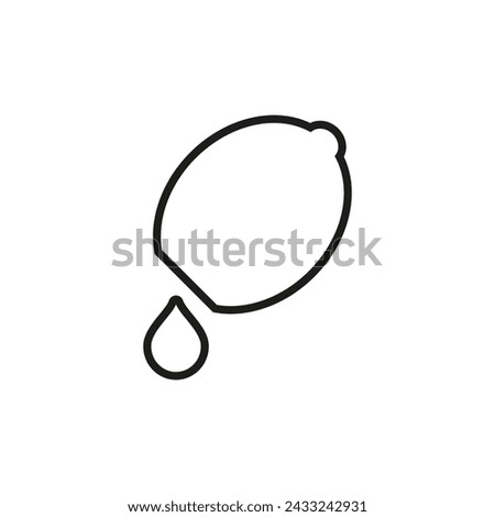 Half a lemon with a drop of juice. Lemon juice droplet. Vector icon on a white background. 