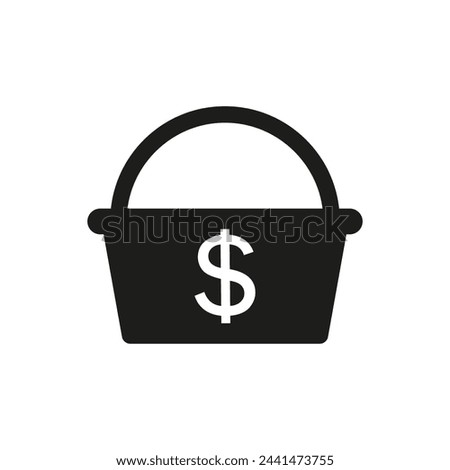 Shopping basket icon with dollar and money symbol. Vector silhouette. 