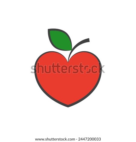 Apple fruit in the shape of a heart. Vector on white background.