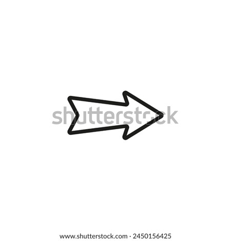 Smooth straight arrow pointer. Line and outline style vector. Wide long single arrow.