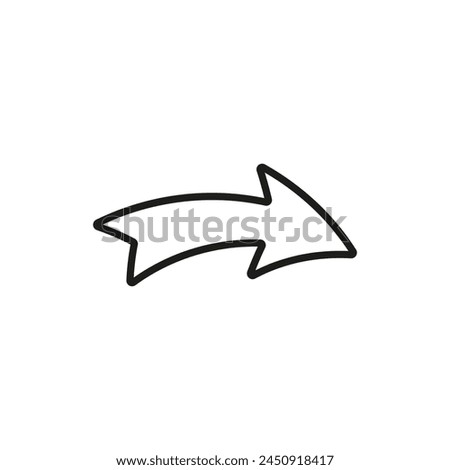 Wide curved arrow pointer. Line and outline style vector. 