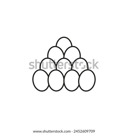 A bunch stack pile of whole white chicken eggs. Isolated outline vector on empty background.