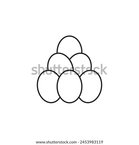 A bunch stack pile of whole white chicken eggs. Isolated outline vector on empty background.