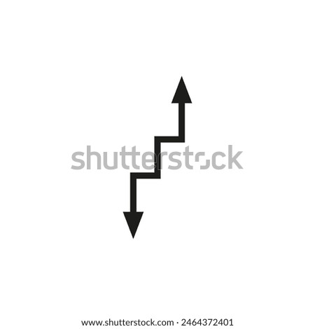 Dual arrow in the shape of a stair tread. Thin long angular double ended arrow. Vector illustration on white background. Flat style and design.