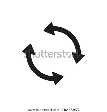 Two simple arrows in circular motion. Semicircular double arrows rotate. Following each other in a circle. Vector symbol.