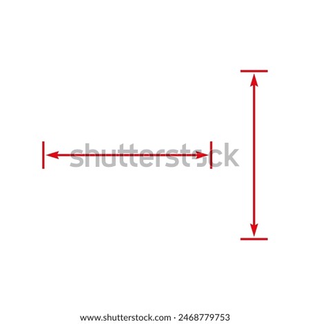 Long double red arrow. Thin straight dual arrows with size. Vector Illustration. 
