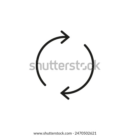 Two semicircular thin arrows rotate. Semi circle arrows following each other and moving in a circle. Vector symbol. Isolated Illustration on white background.