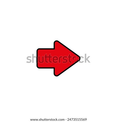 Straight short wide red arrow. Vector illustration and icon on white background.