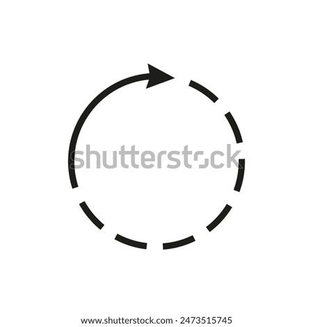 Thin long semi circle arrow. Round arrow with dotted and dashed line. Vector illustration.