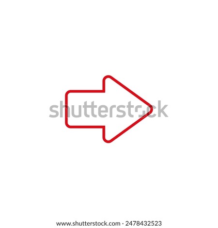 Straight short outline red arrow. Vector illustration and icon on white background.