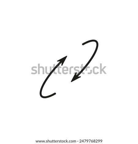 Two semicircular thin arrows rotate. Semi circle arrows following each other and moving in a circle. Vector symbol. Isolated Illustration on white background.